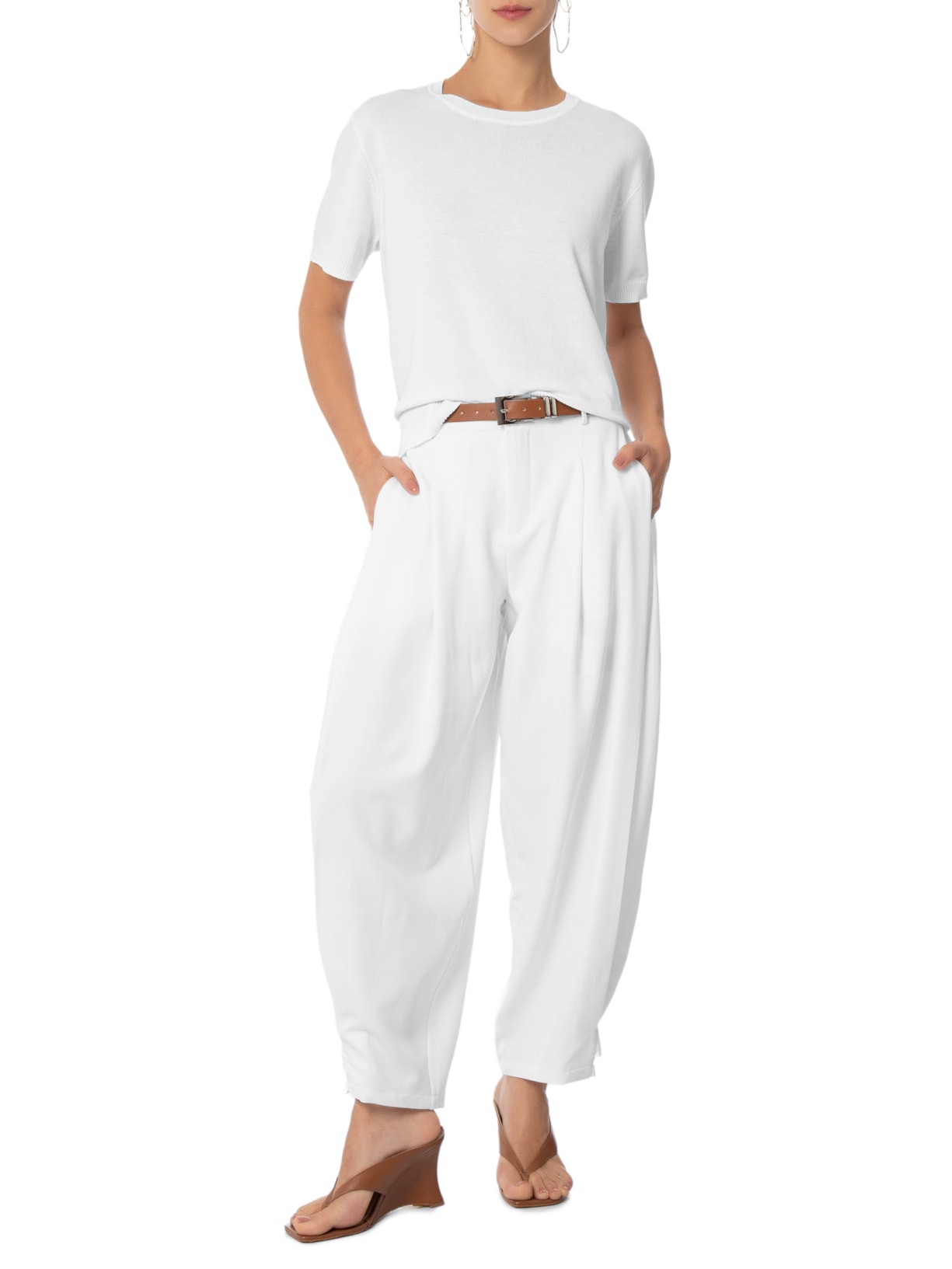 Blusa Feminina Gola Redonda em Tricot Branco '2Essential
