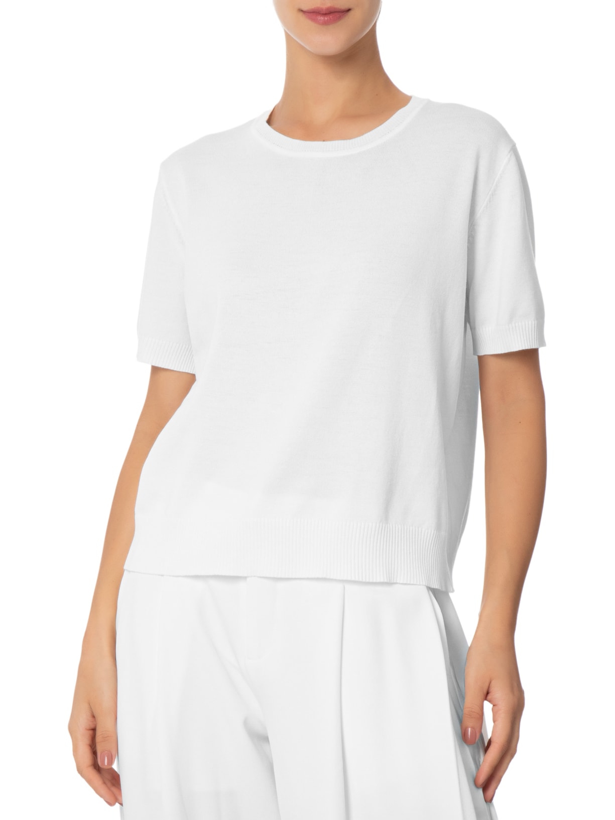 Blusa Feminina Gola Redonda em Tricot Branco '2Essential