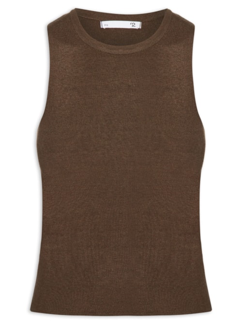 Blusa Feminina Gola Redonda Em Tricot - Marrom