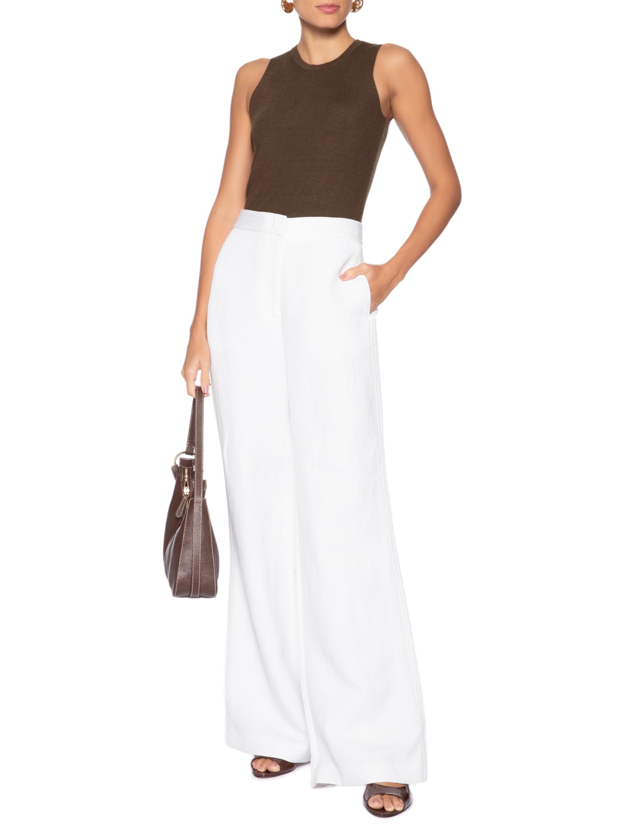 Blusa Feminina Gola Redonda Em Tricot Marrom '2Essential