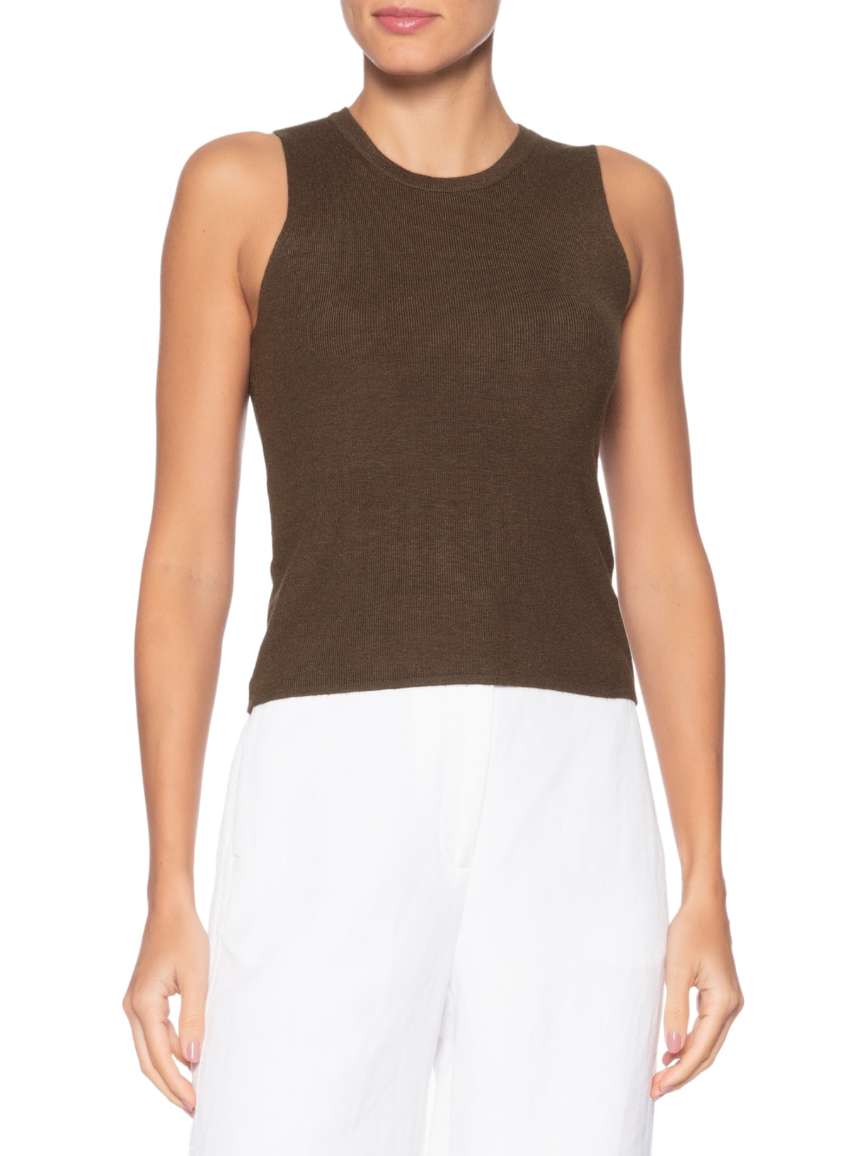 Blusa Feminina Gola Redonda Em Tricot Marrom '2Essential