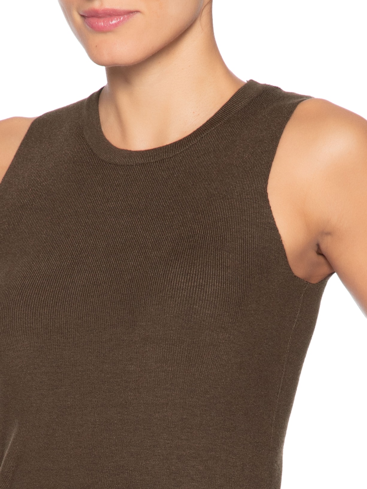 Blusa Feminina Gola Redonda Em Tricot Marrom '2Essential