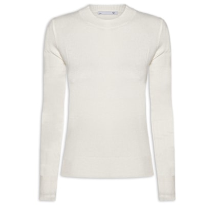 Blusa Feminina Gola Redonda Em Tricot - Off White