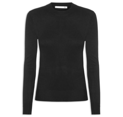 Blusa Feminina Gola Redonda Em Tricot - Preto