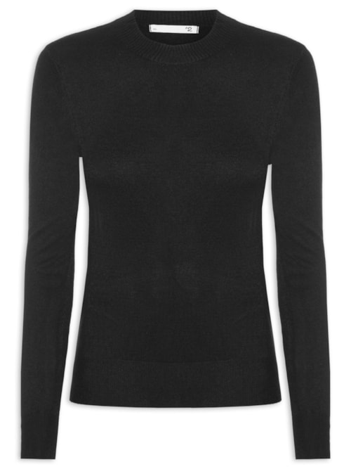 Blusa Feminina Gola Redonda Em Tricot - Preto