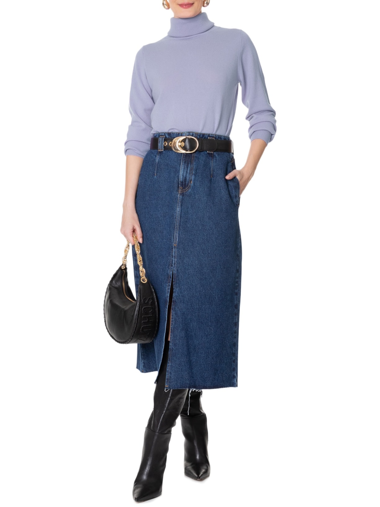 Blusa Feminina Gola Rulê Puro Cashmere Roxo '2Essential