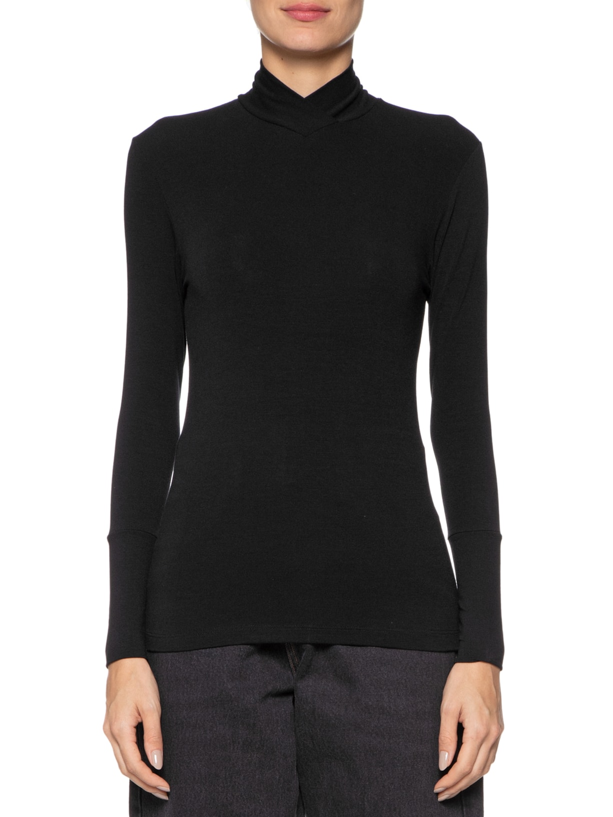 Blusa Feminina Gola Transpasse Preto Animale