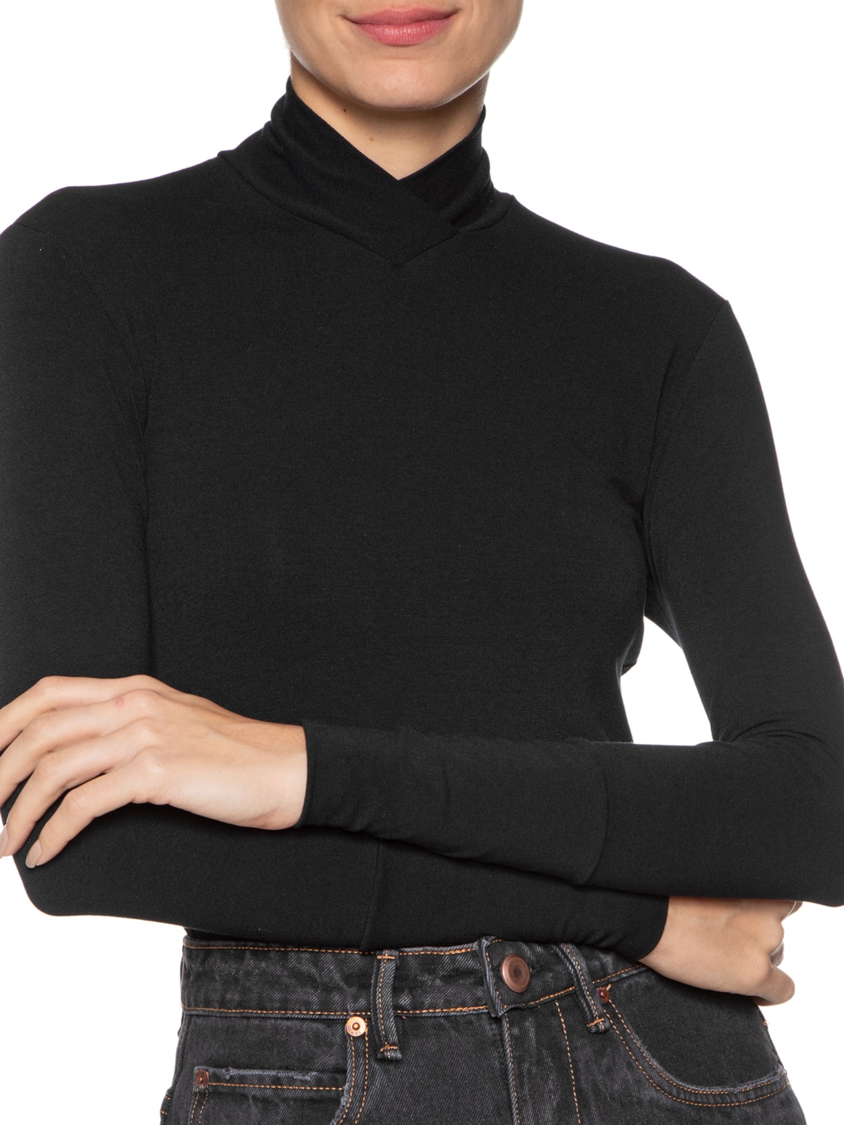 Blusa Feminina Gola Transpasse Preto Animale