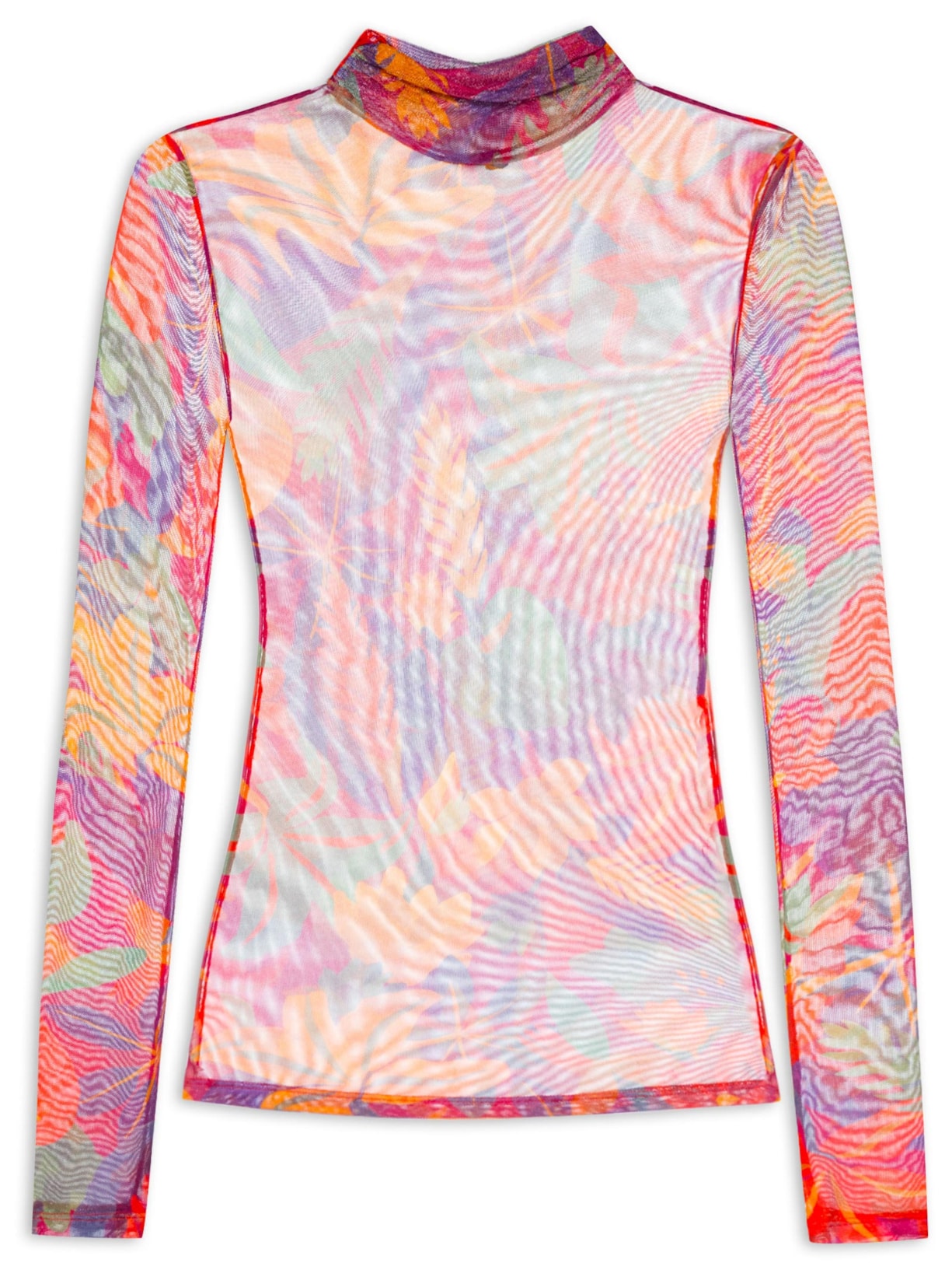 Blusa Feminina Gola Tule Floral Tropical Roxo Farm
