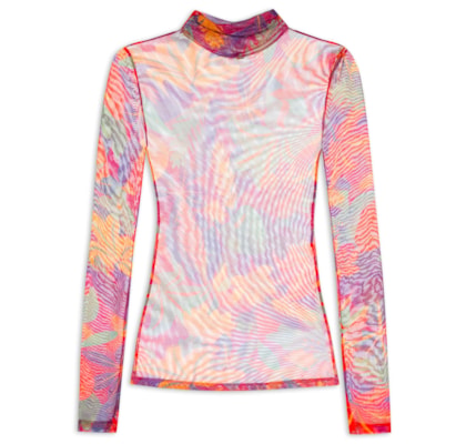 Blusa Feminina Gola Tule Floral Tropical - Roxo