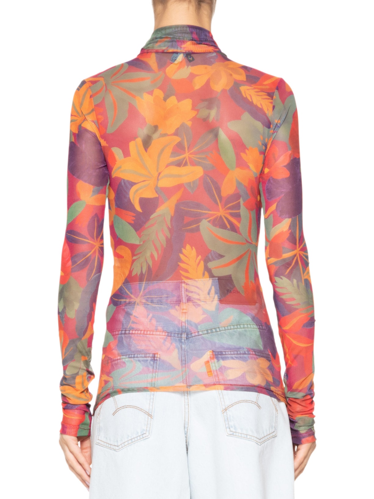 Blusa Feminina Gola Tule Floral Tropical Roxo Farm