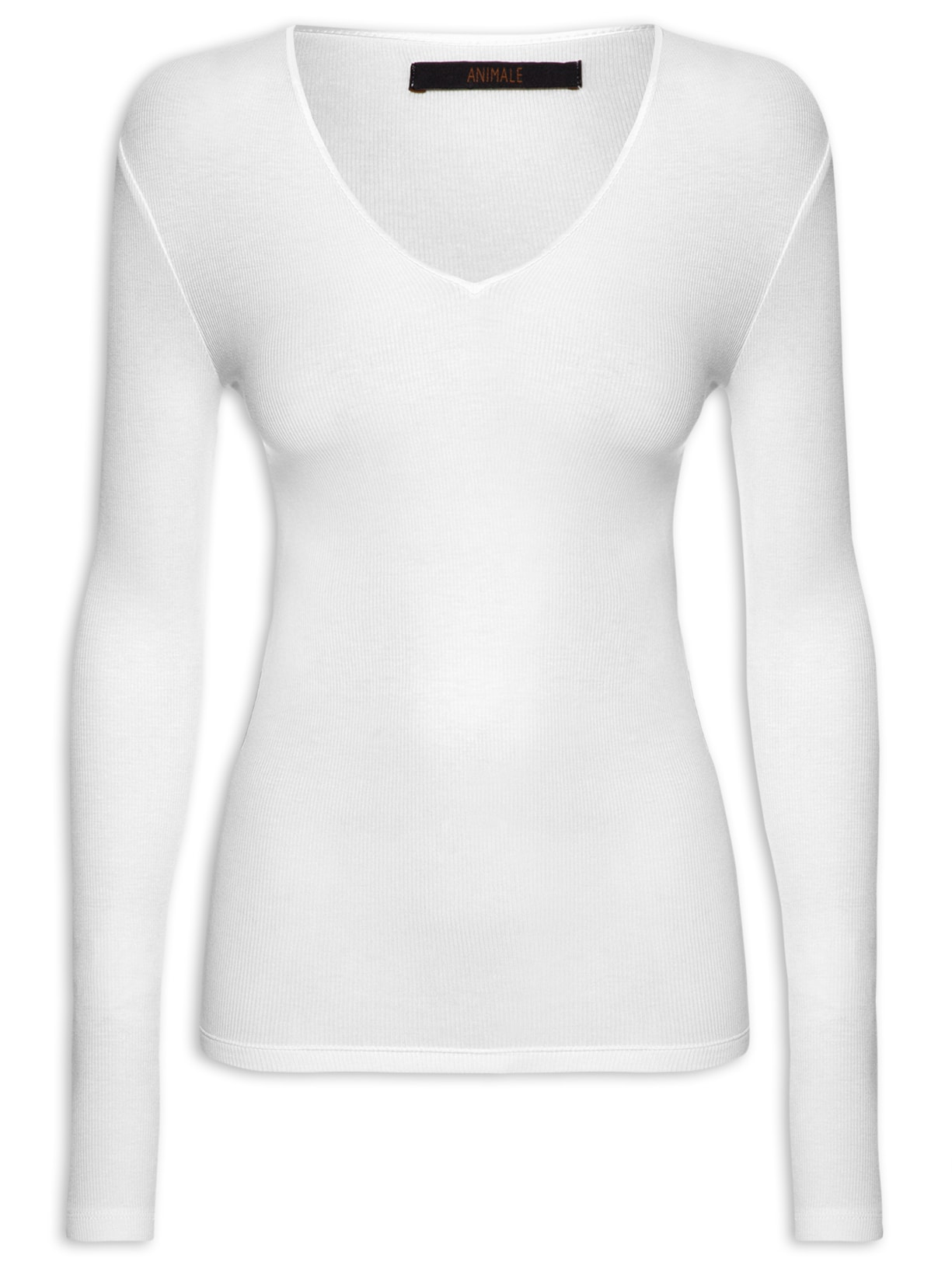 Blusa Feminina Gola V Viés Cetim - Branco