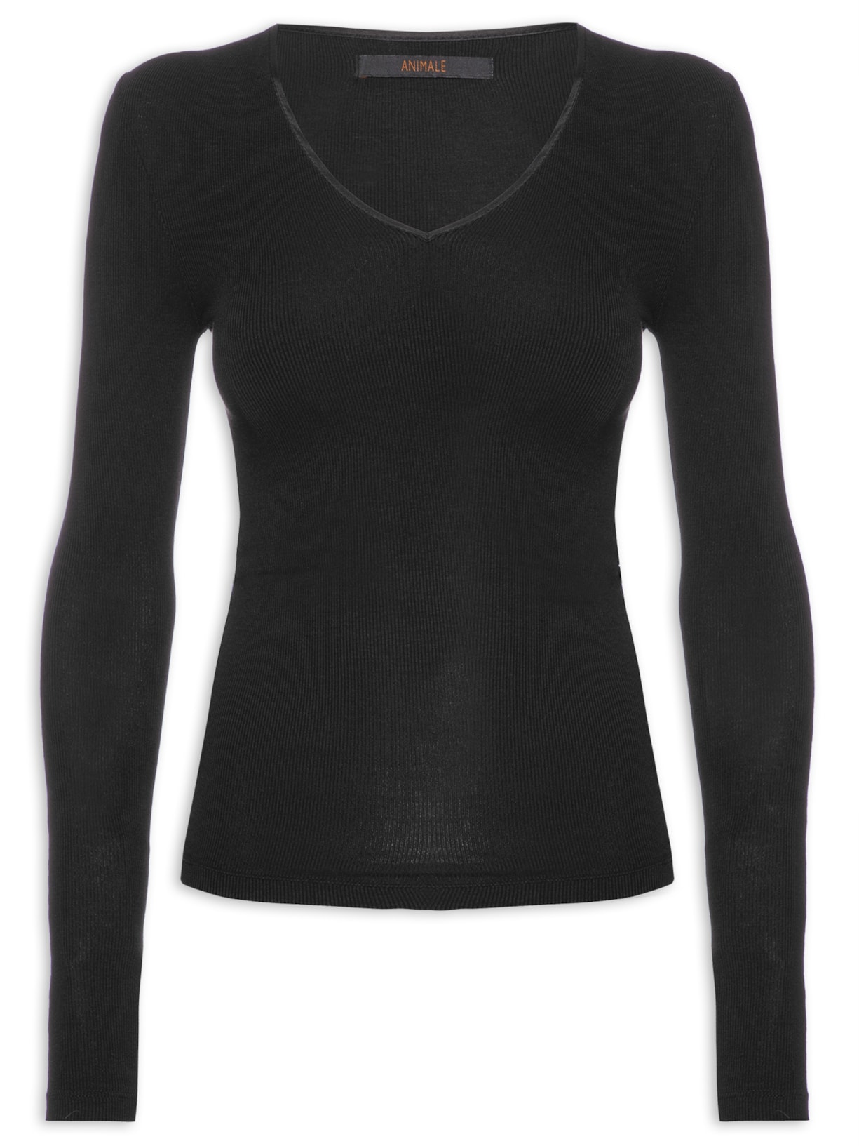 Blusa Feminina Gola V Viés Cetim - Preto