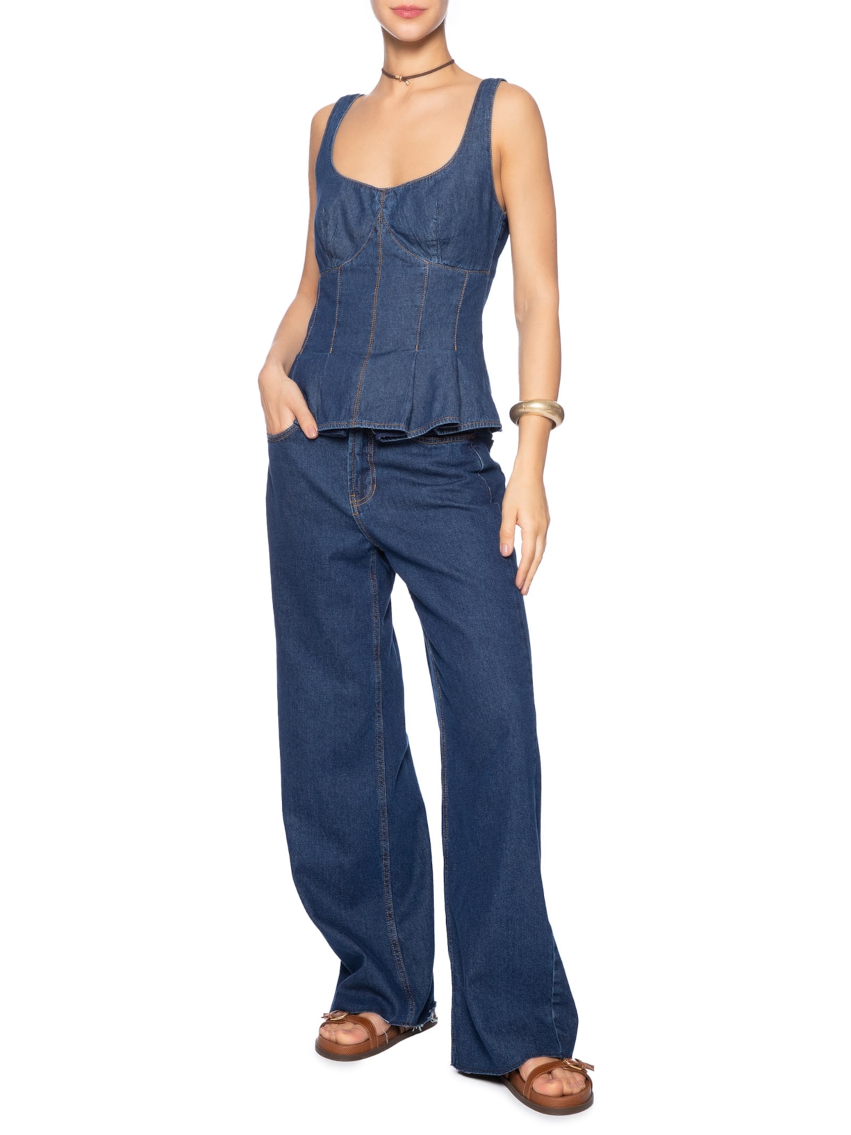 Blusa Feminina Jeans Pregas Azul Dress To