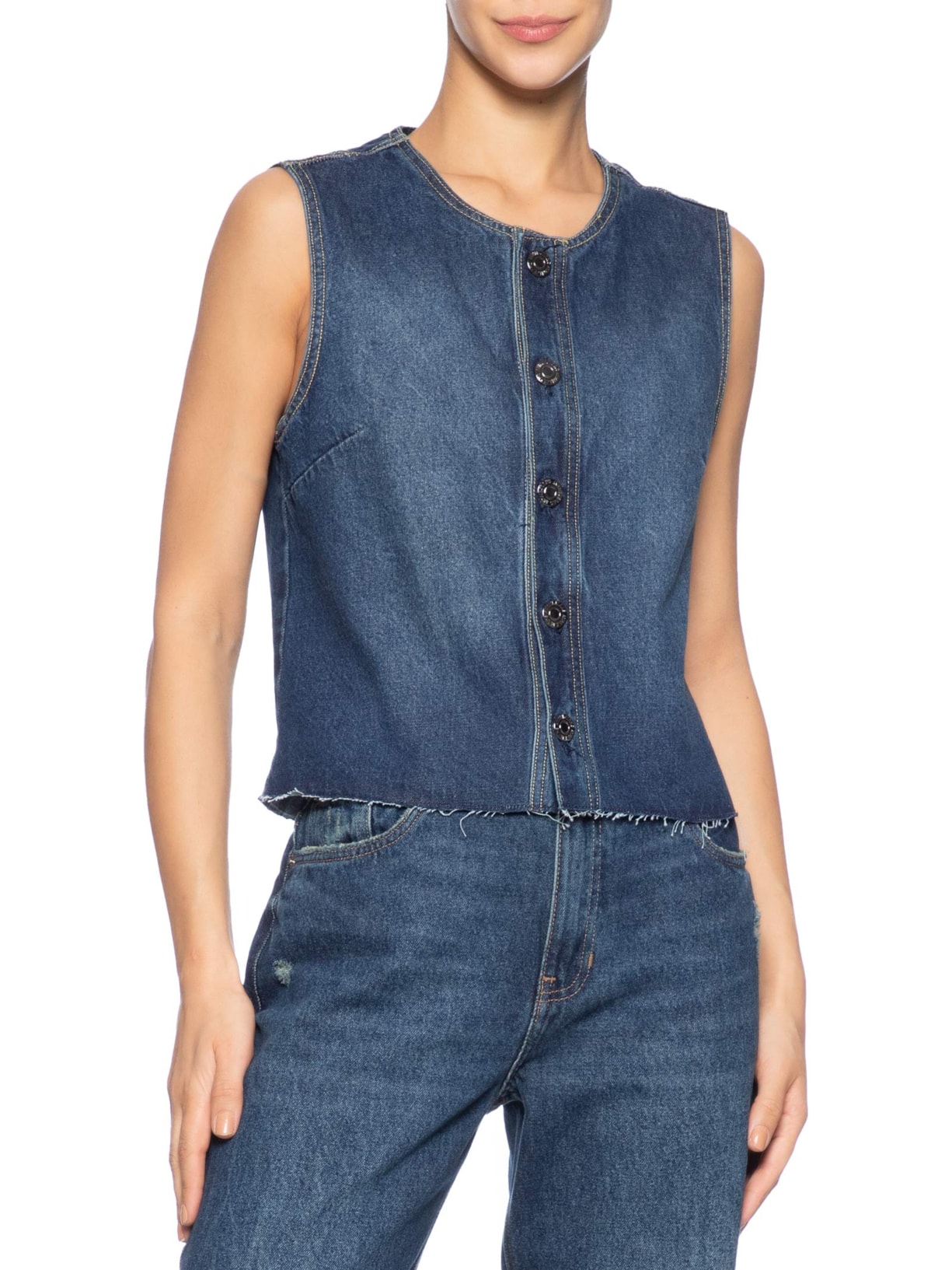  Blusa Feminina Jeans Regata Abertura Frontal Azul Animale Jeans