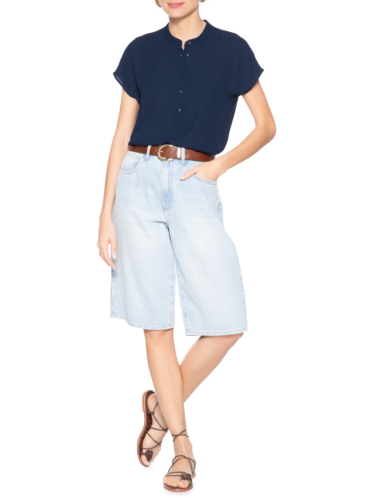 Blusa Feminina Jessy Botões Azul Le Lis