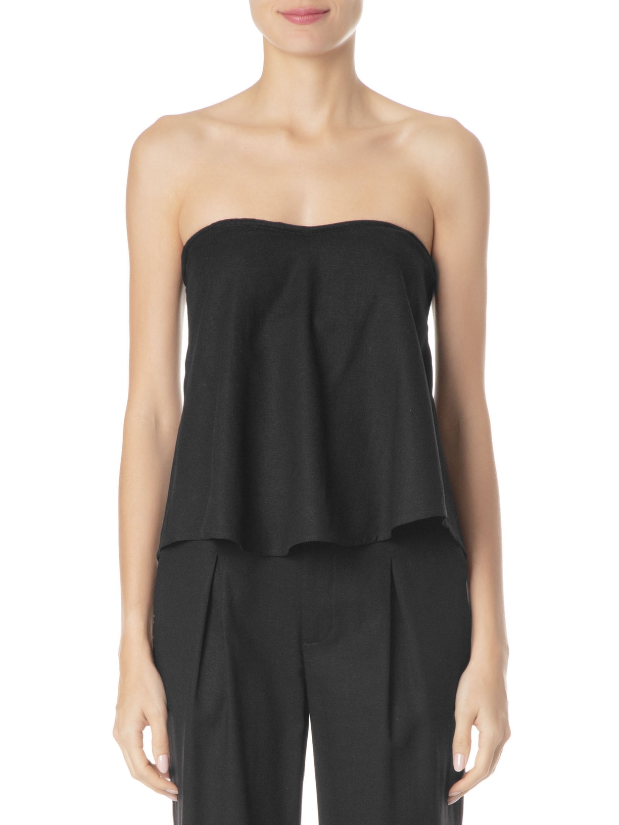 Blusa Feminina Lastex Babado Preto Maria Filó