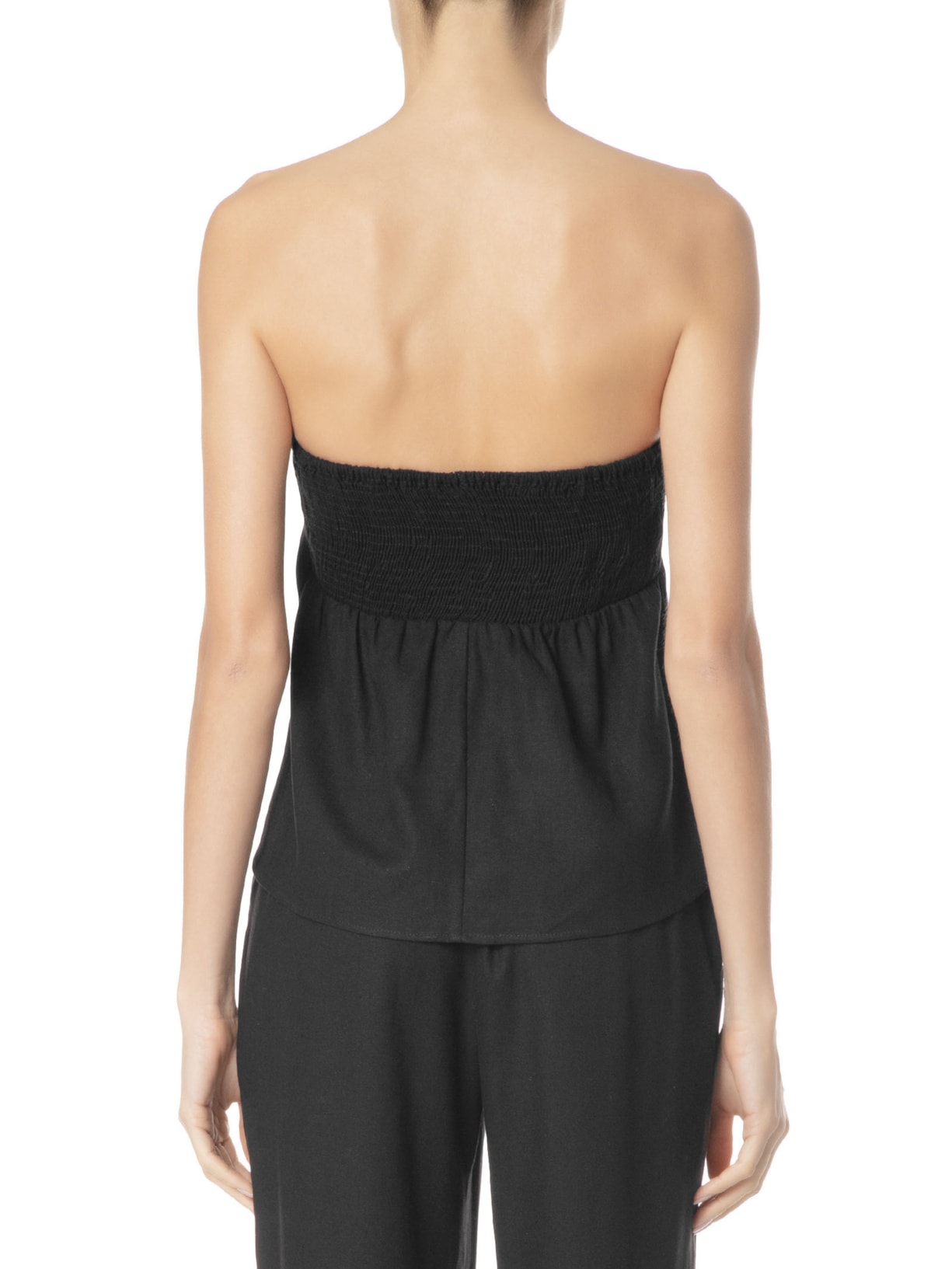 Blusa Feminina Lastex Babado Preto Maria Filó