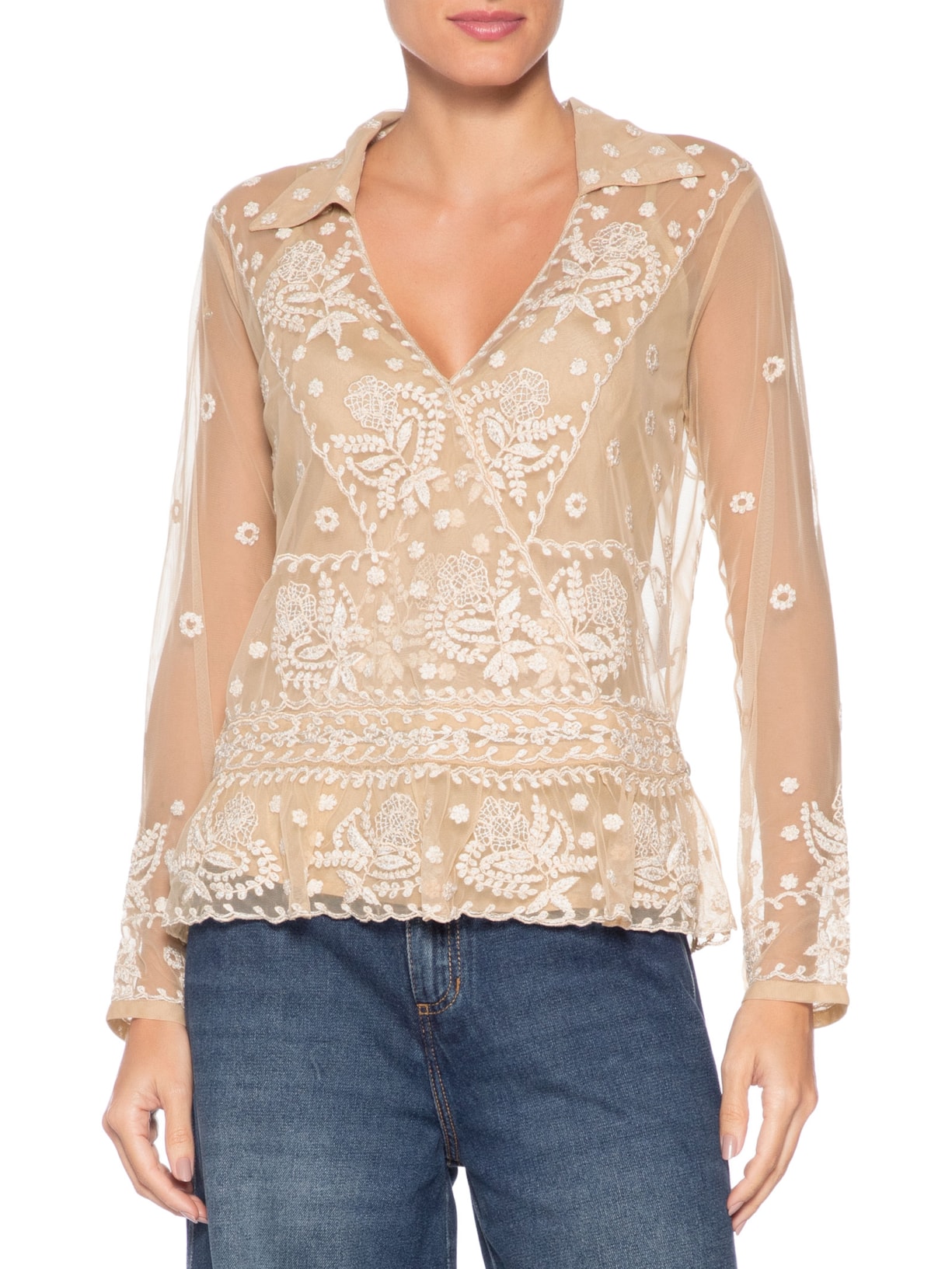 Blusa Feminina Laura Bege Carol Bassi