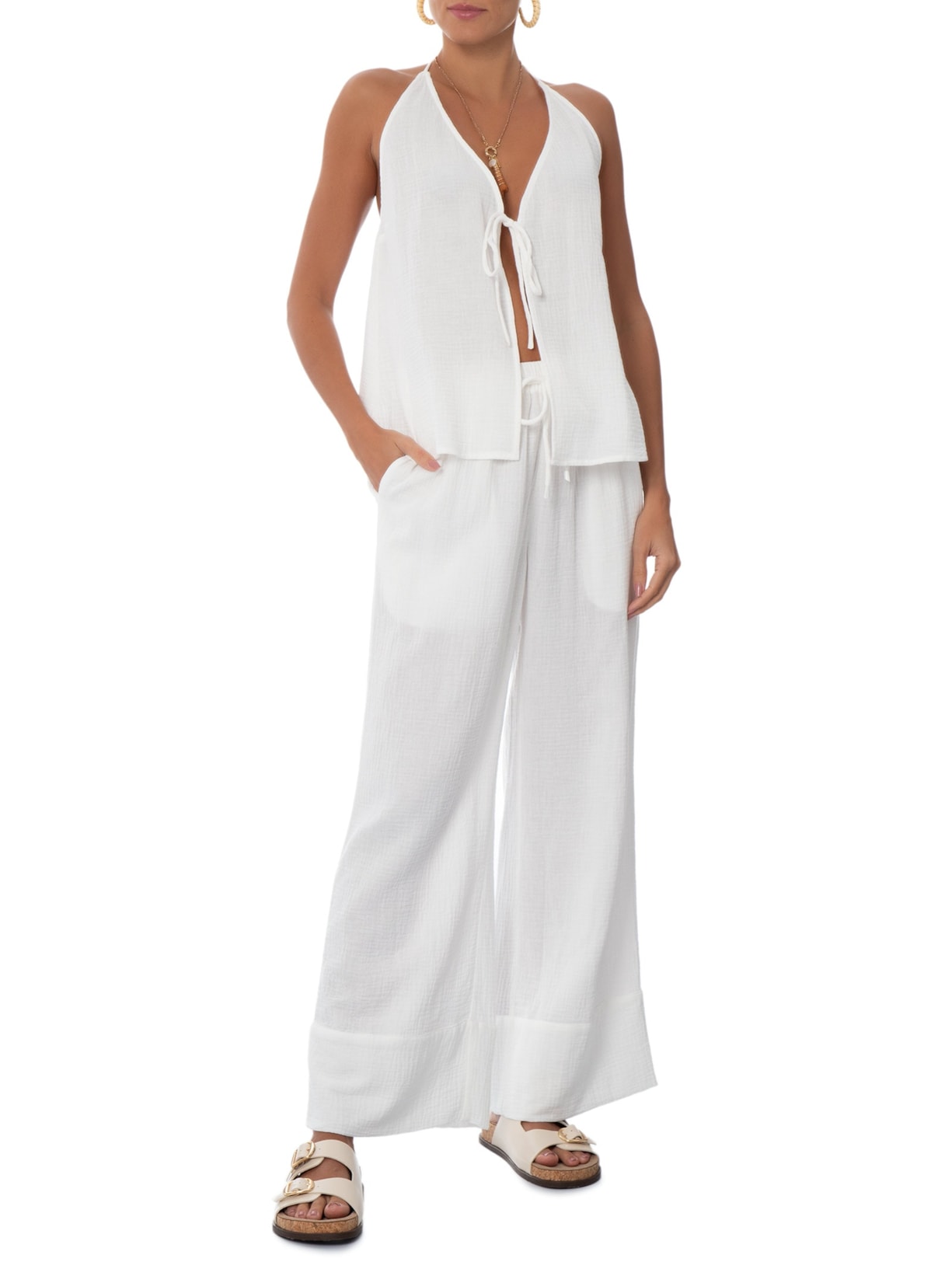 Blusa Feminina Lenço Crinkle – Branco Farm Praia