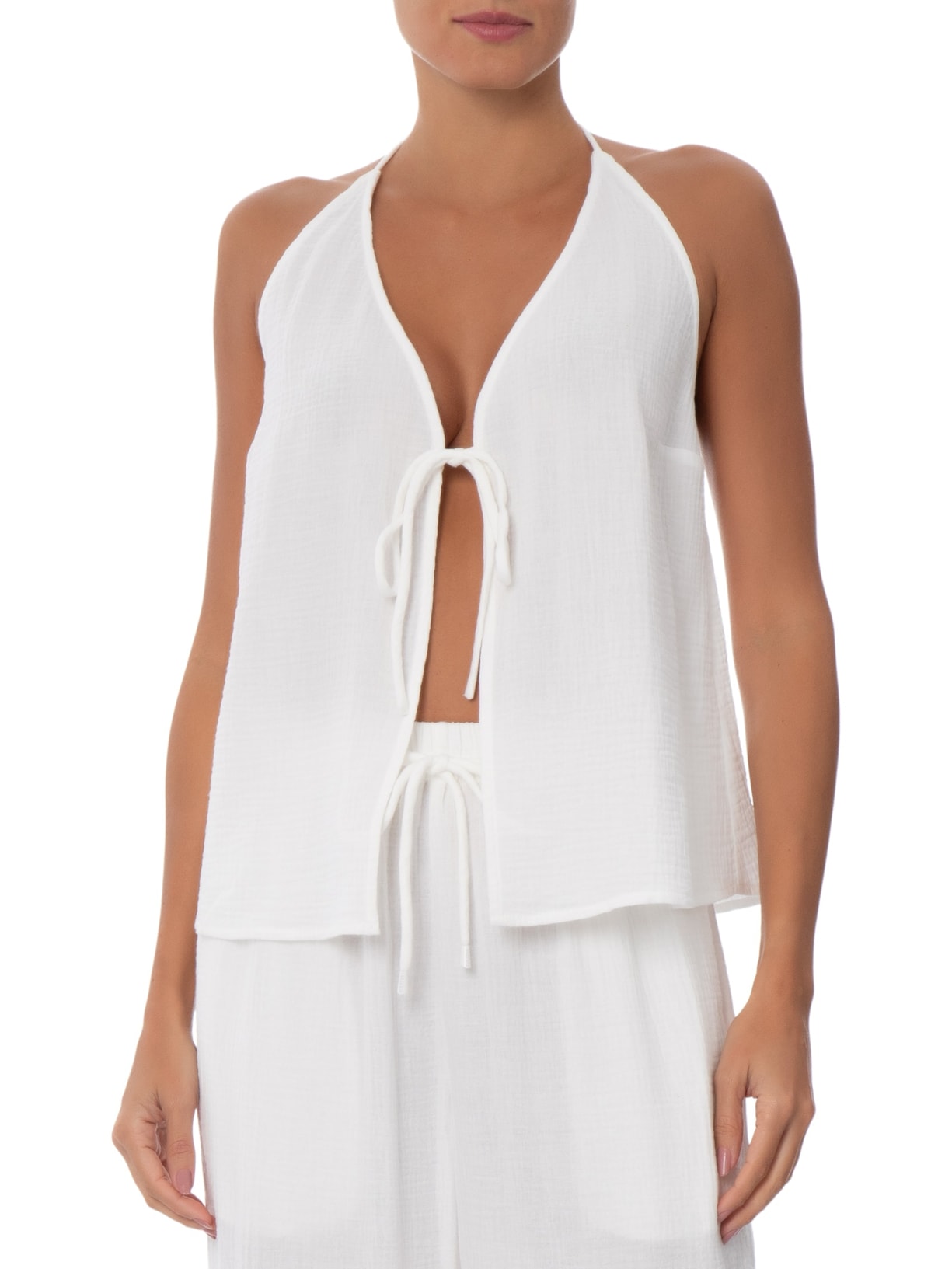 Blusa Feminina Lenço Crinkle – Branco Farm Praia