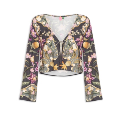 Blusa Feminina Lenço Floral Talita - Cinza