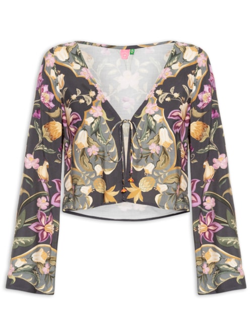 Blusa Feminina Lenço Floral Talita - Cinza