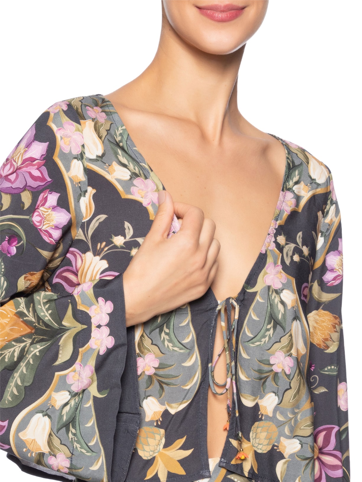 Blusa Feminina Lenço Floral Talita Cinza Farm