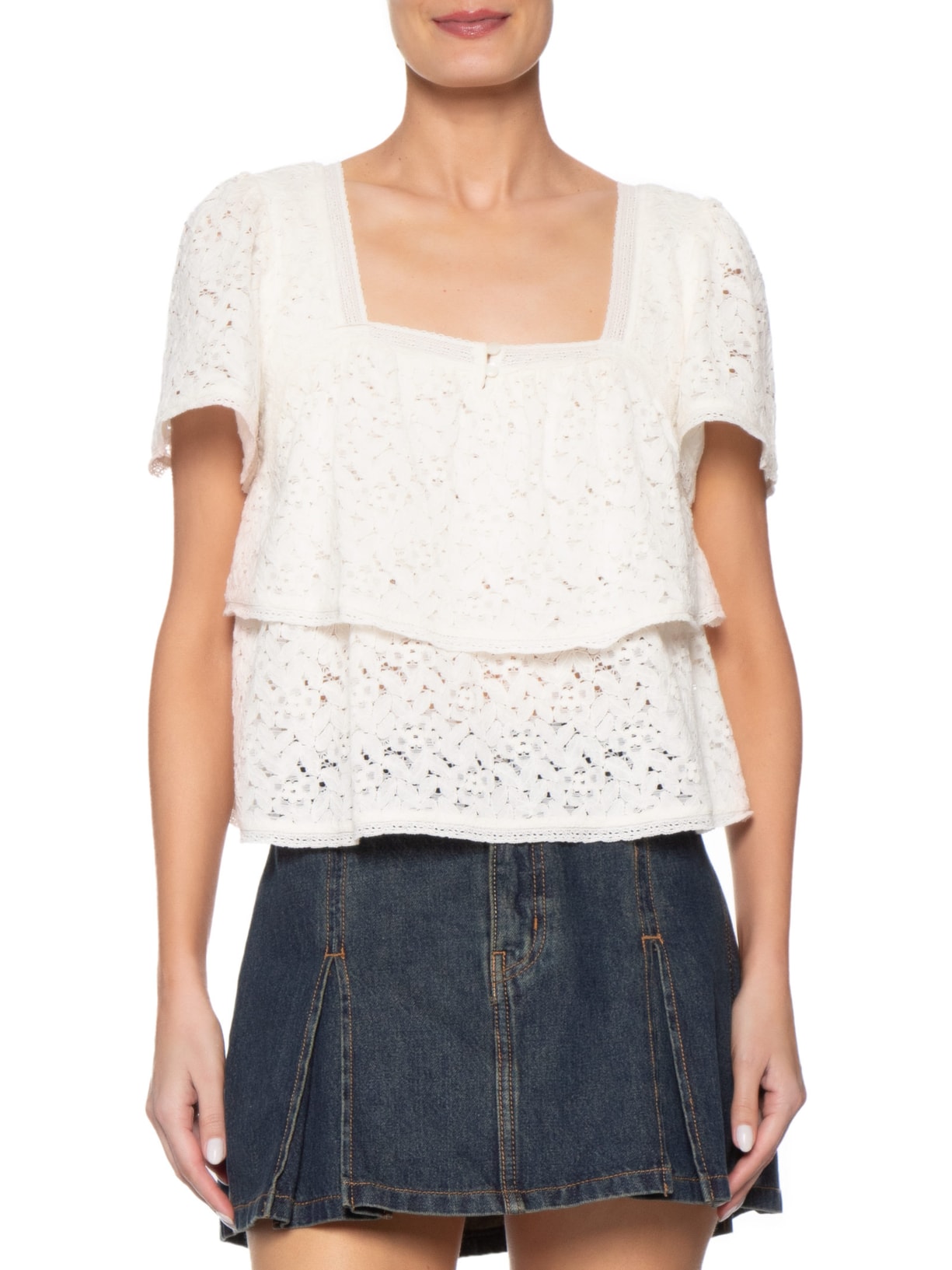 Blusa Feminina Levi's Dom SS Lace Blouse Off White Levi's