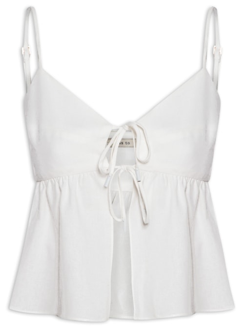 Blusa Feminina Linho Amarração Frente - Branco