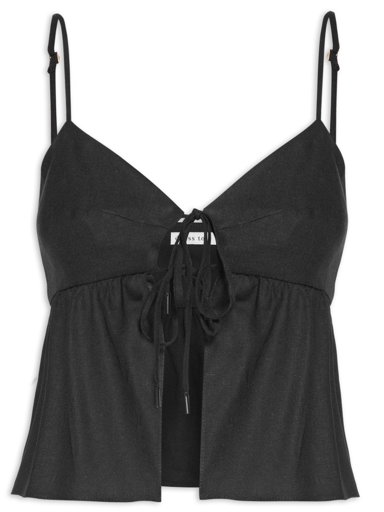 Blusa Feminina Linho Amarração Frente - Preto