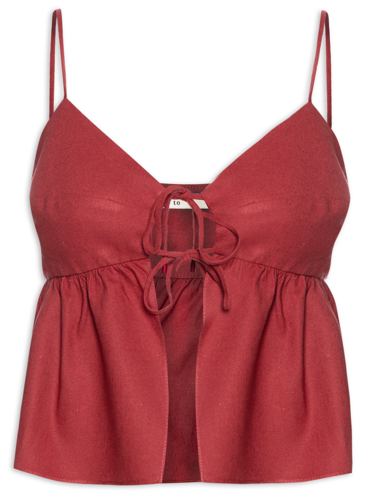 Blusa Feminina Linho Amarração Frente - Vermelho