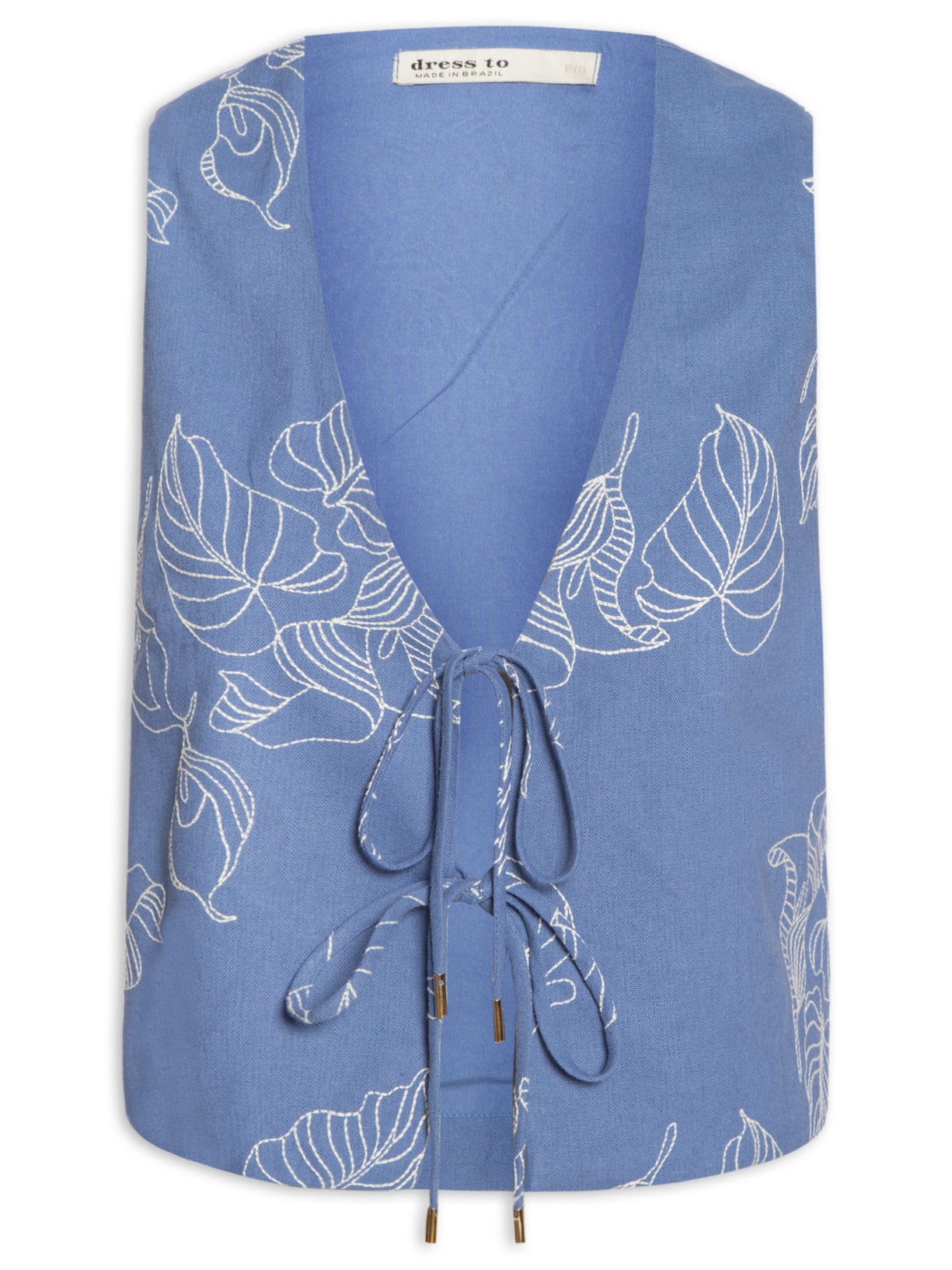 Blusa Feminina Linho Bordado Copo De Leite - Azul