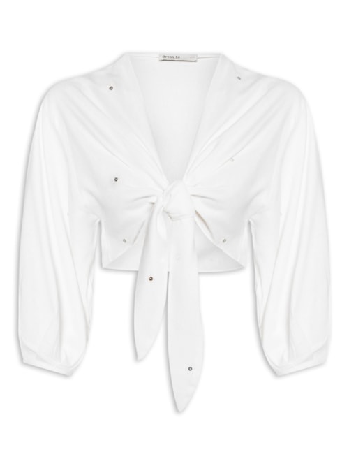 Blusa Feminina Linho Bordado Paetê - Branco