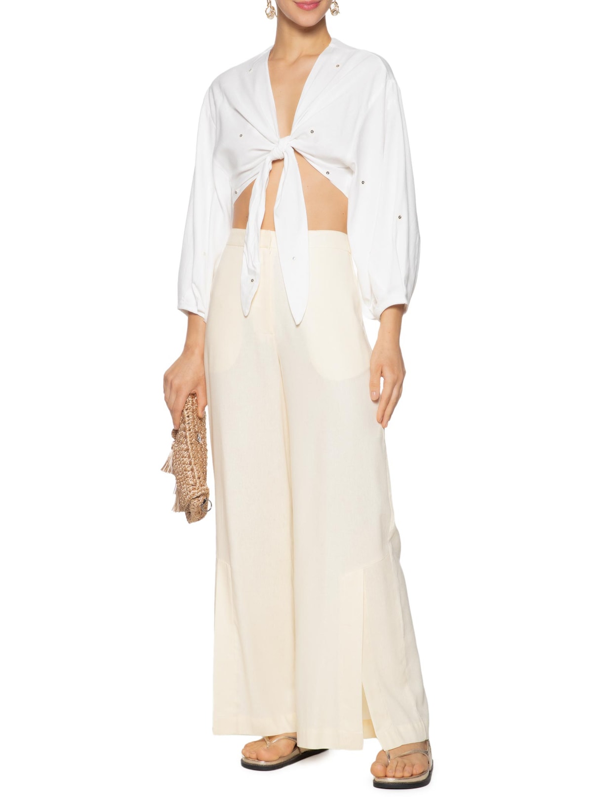 Blusa Feminina Linho Bordado Paetê Branco Dress To