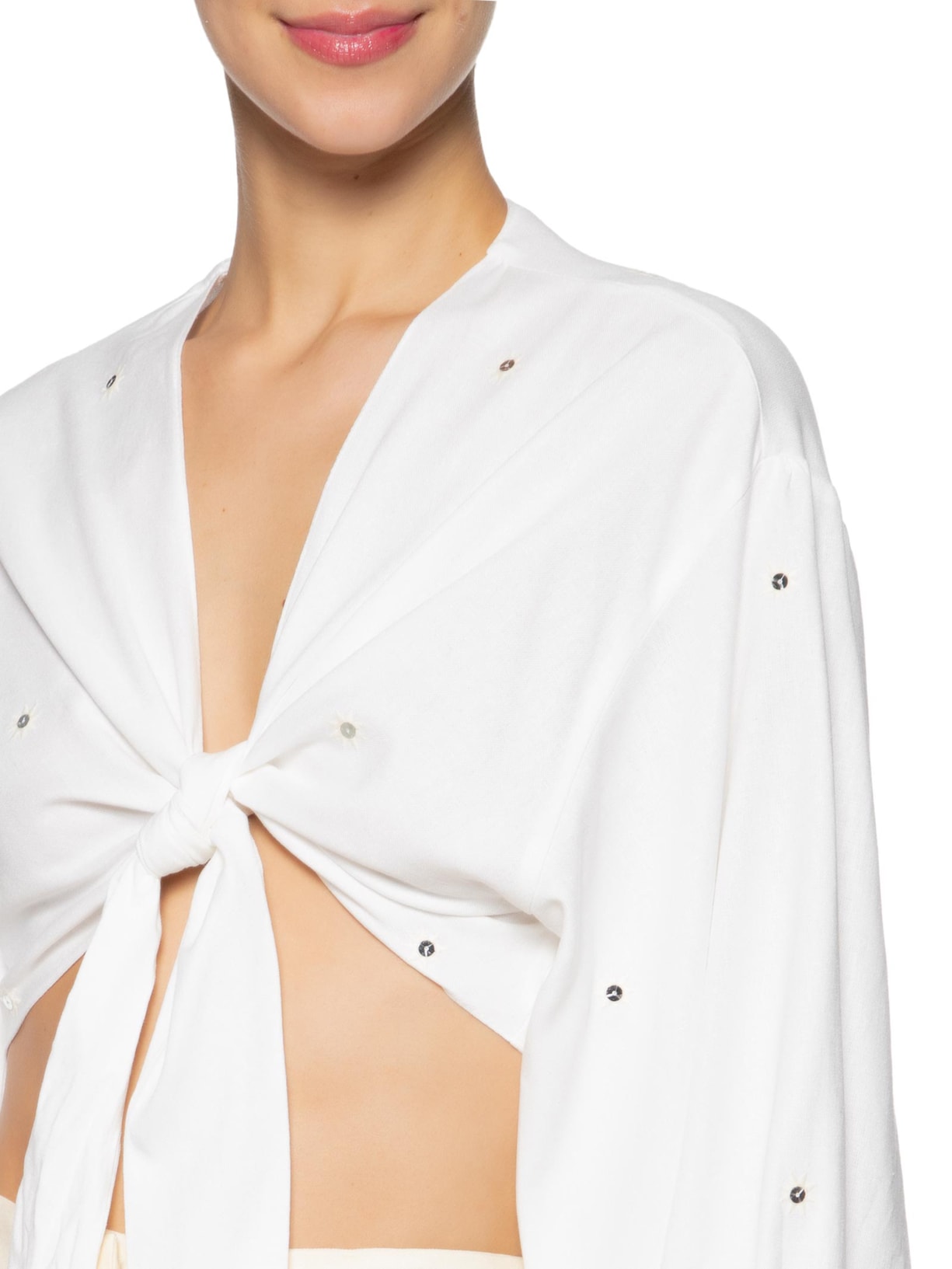 Blusa Feminina Linho Bordado Paetê Branco Dress To