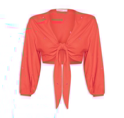 Blusa Feminina Linho Bordado Paetê - Vermelho