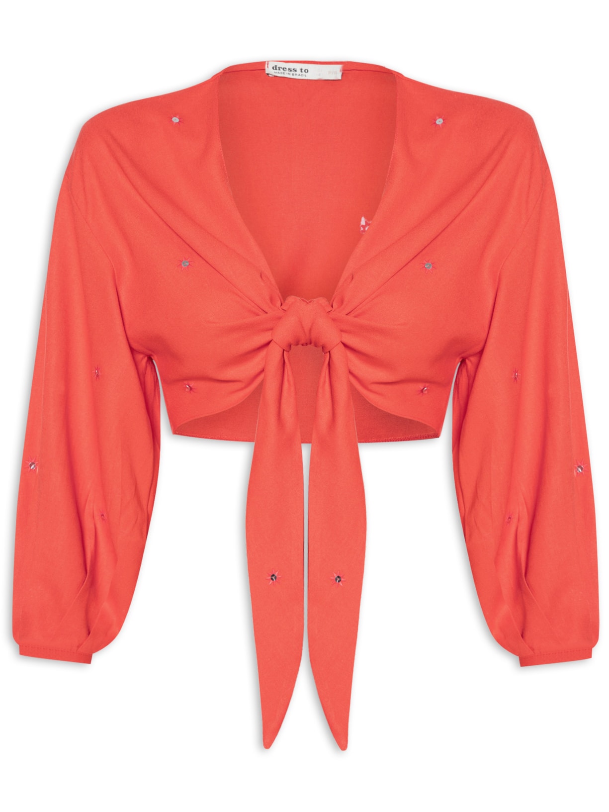 Blusa Feminina Linho Bordado Paetê - Vermelho