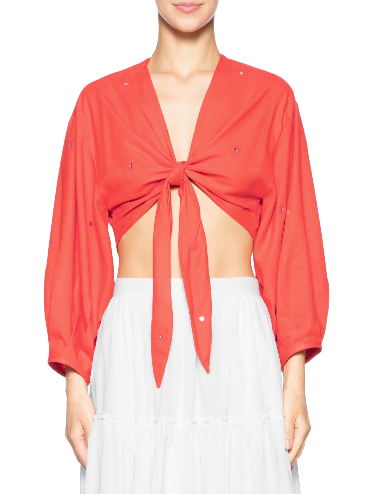 Blusa Feminina Linho Bordado Paetê Vermelho Dress To