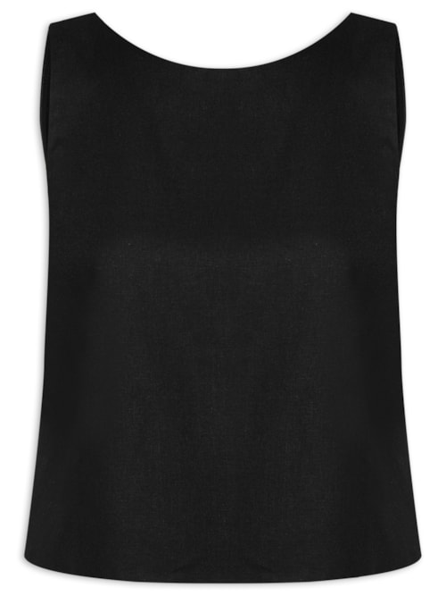 Blusa Feminina Linho Costas Torcida - Preto