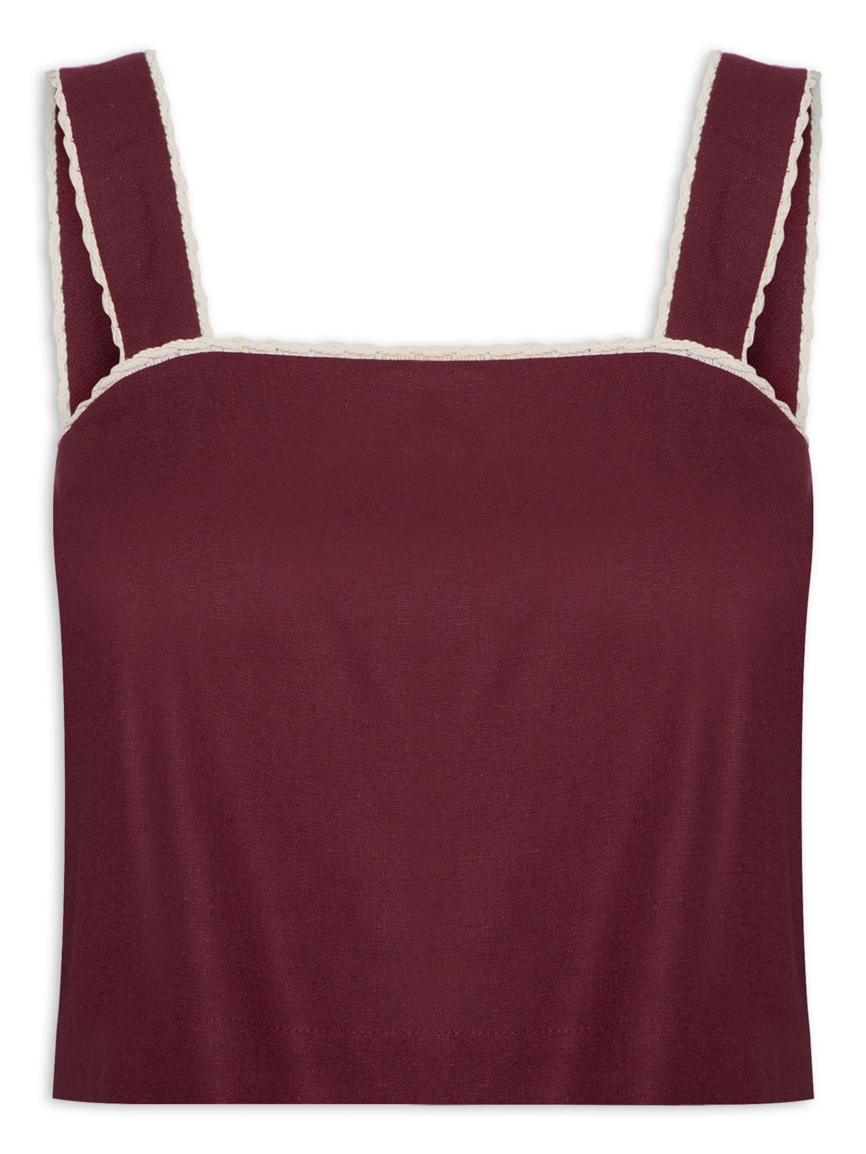 Blusa Feminina Linho Cropped Vivo Trançado - Vinho