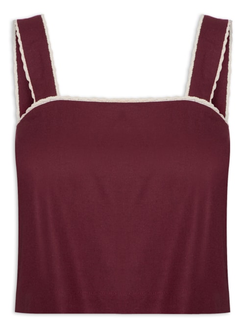 Blusa Feminina Linho Cropped Vivo Trançado - Vinho