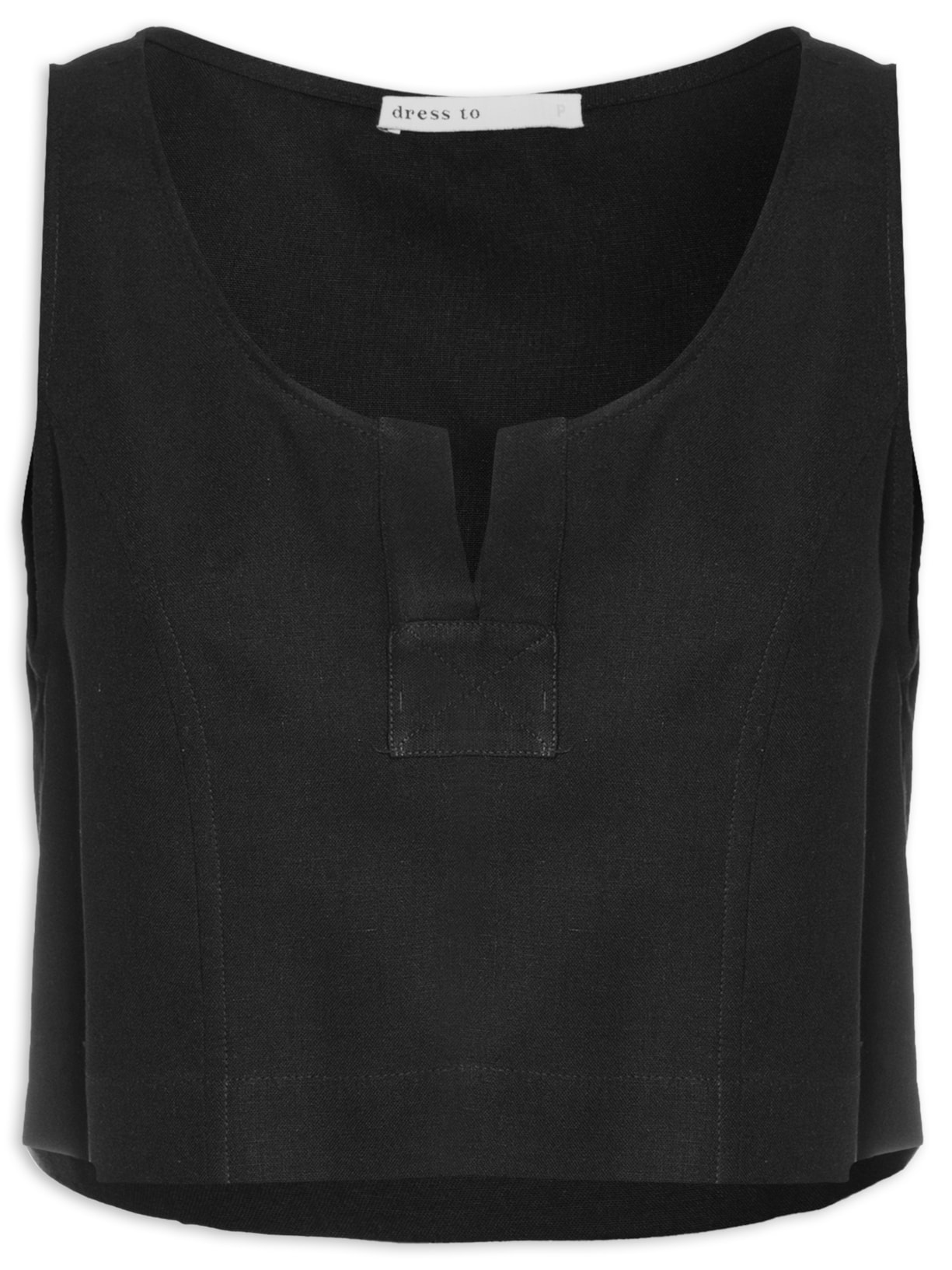 Blusa Feminina Linho Detalhe Decote Frente - Preto
