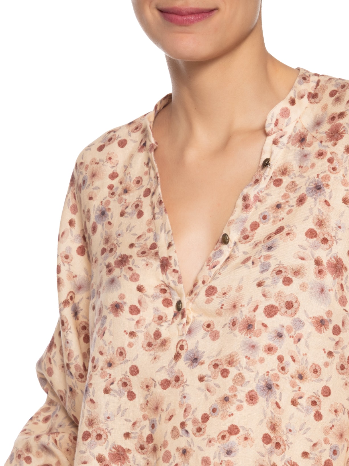 Blusa Feminina Linho Estampa Fleur Mini Bege Maria Filó