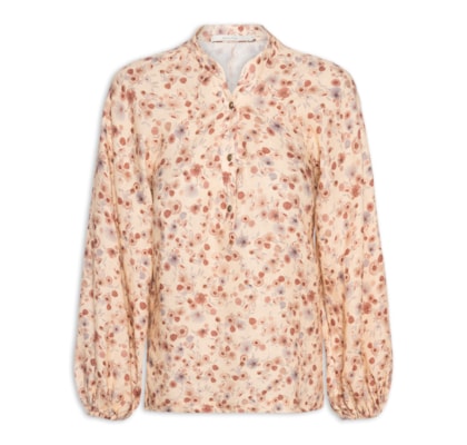 Blusa Feminina Linho Estampa Fleur Mini - Bege