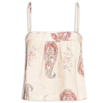 Blusa Feminina Linho Estampa Flory - Off White