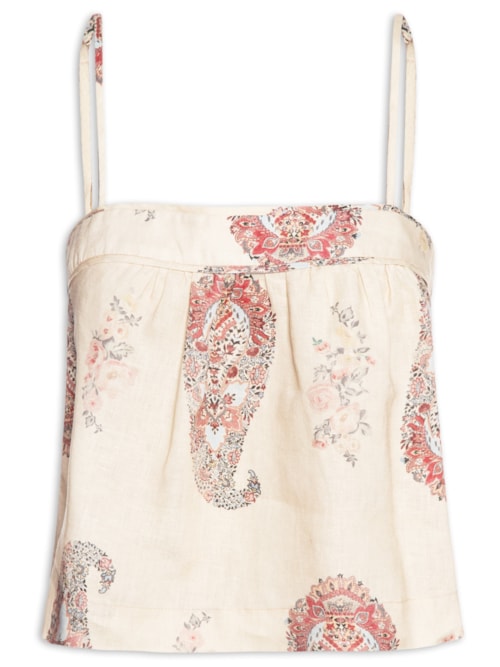 Blusa Feminina Linho Estampa Flory - Off White