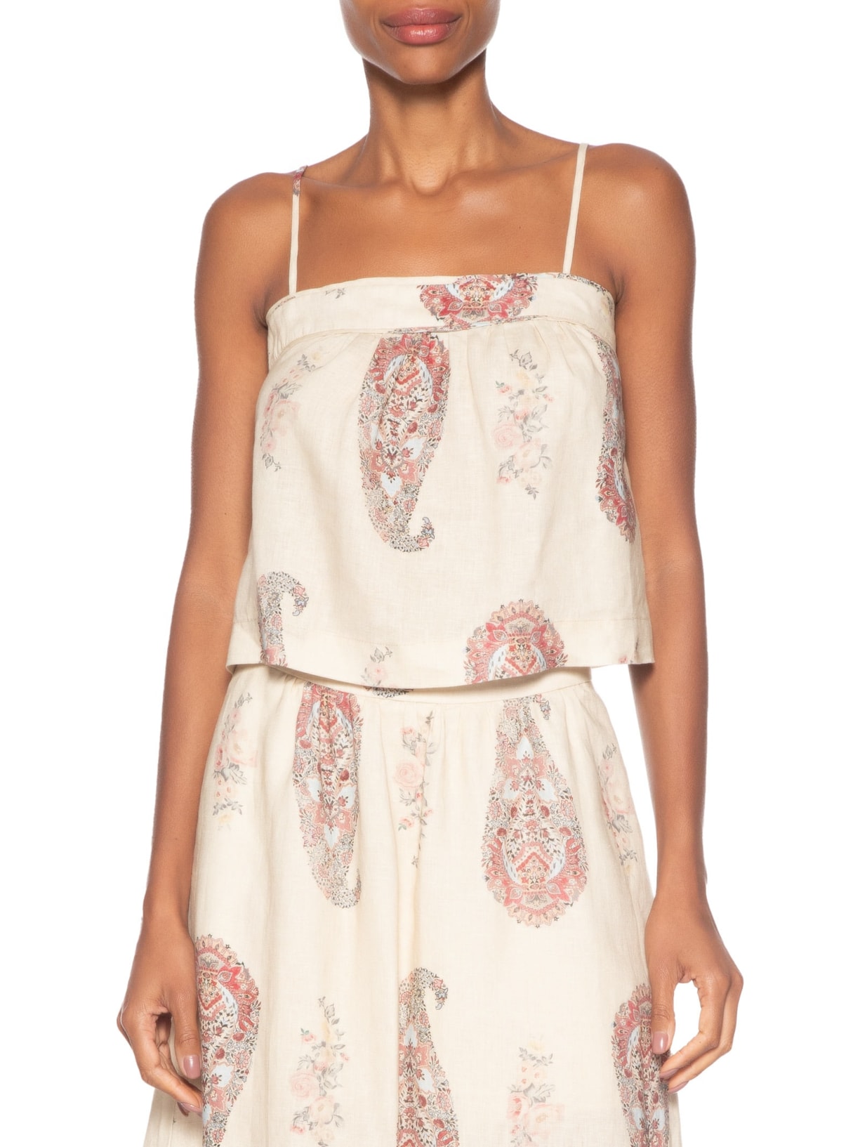 Blusa Feminina Linho Estampa Flory Off White Maria Filó