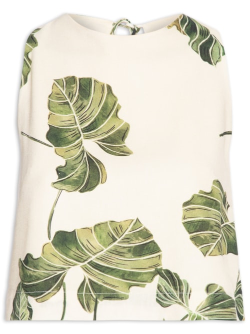 Blusa Feminina Linho Estampa Folhar - Amarelo