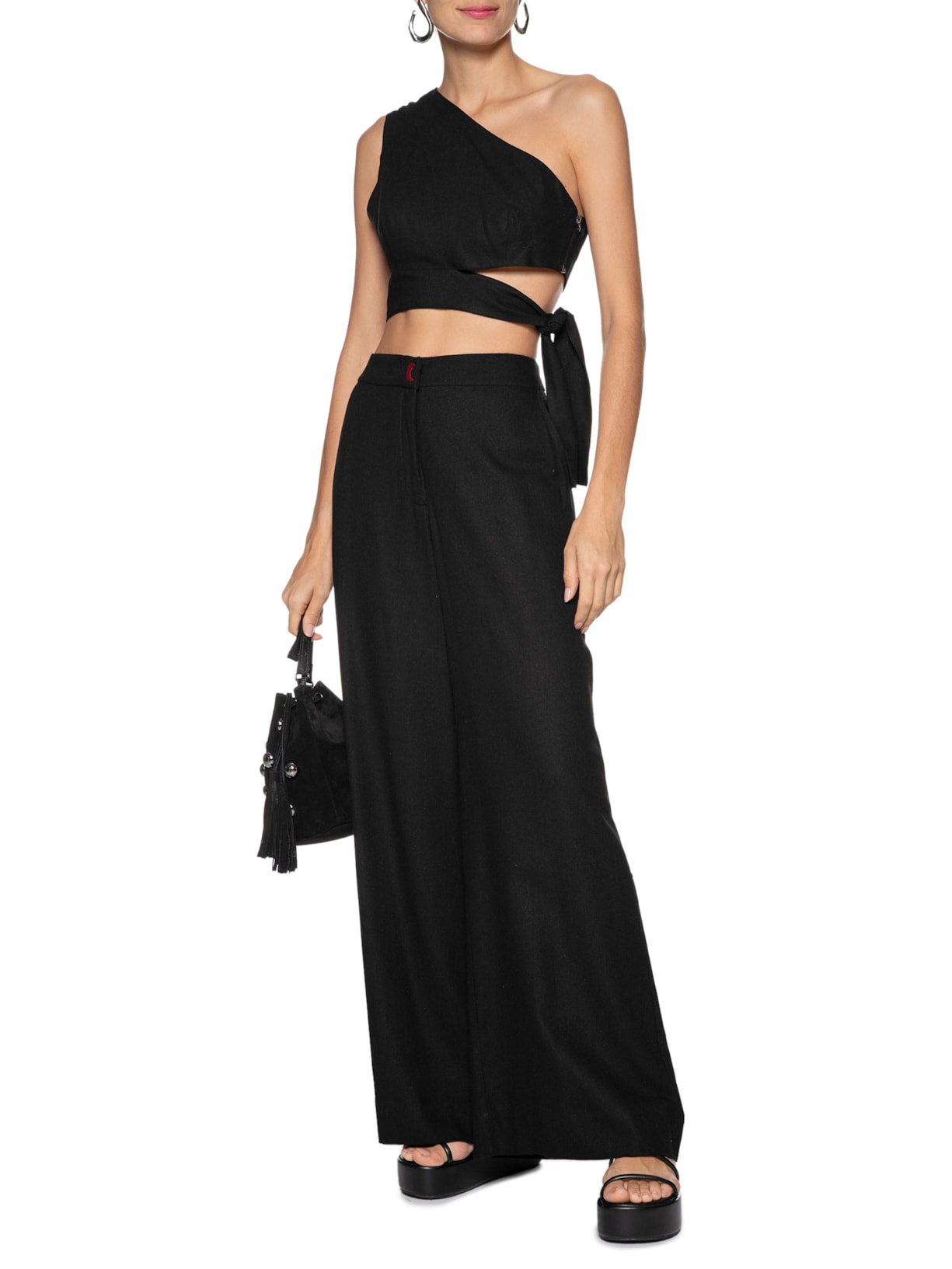 Blusa Feminina Linho Faixa Barra Preto Dress To